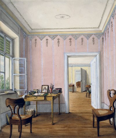 Interior estilo Biedermeier, circa 1840, acuarela, Austria de Austrian School