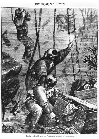 Buzos encontrando el tesoro de los piratas, 1897 de Austrian School