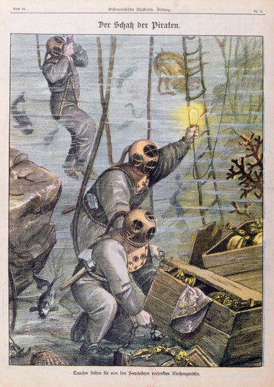 Buzos encontrando tesoro saqueado por piratas de iglesias, 1897 de Austrian School
