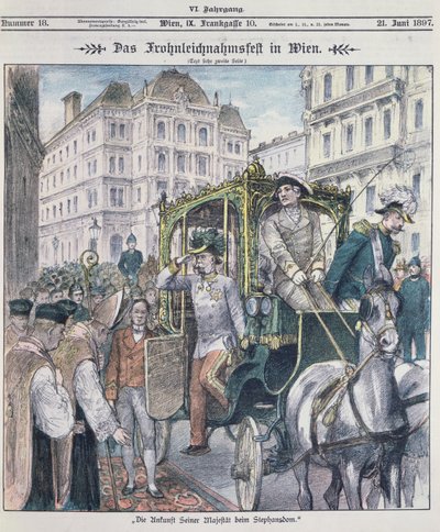 Emperador Francisco José de Austria llegando a la Catedral de San Esteban, Viena, para celebrar la Fiesta del Corpus Christi, 1897 de Austrian School