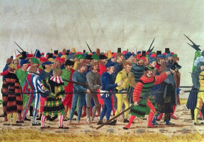 Alabarderos de Maximiliano I (1459-1519) custodiando prisioneros franceses de Austrian School