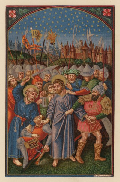 Jesús arrestado por judíos (chromolitho) de Austrian School