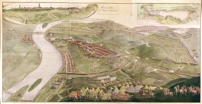 Mapa que ilustra la Captura de Buda, 1686 de Austrian School