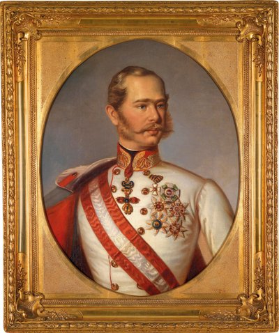 Retrato de Francois Joseph I de Austria (1830-1916). Tiene la condecoración de la Orden del Toisón de Oro. Pintura anónima, óleo sobre lienzo, hacia 1855. Arte austriaco de Austrian School