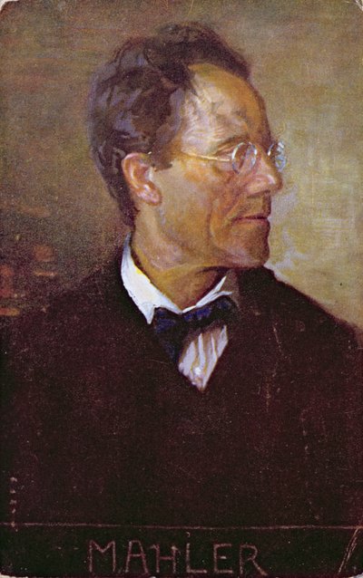 Tarjeta postal con un retrato de Gustav Mahler (1860-1911) c.1910 (litografía en color) de Austrian School