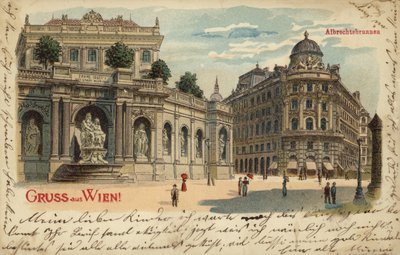 Postal que muestra la Albrechtsbrunnen en Viena de Austrian School