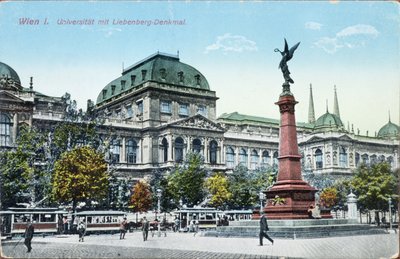 Postal que representa la Universidad de Viena y el Monumento Liebenberg, c.1915 de Austrian School