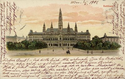 Postal que muestra el ayuntamiento de Viena de Austrian School