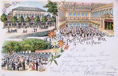 Postal de la casa de café Pertls en el Prater, Viena, 1901 de Austrian School