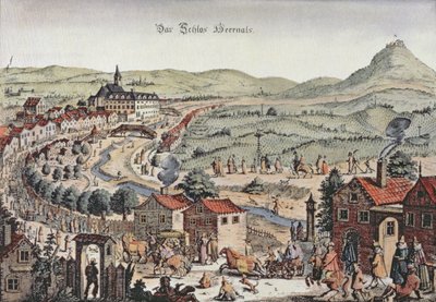Vista del norte de Viena con los Schlos Hernals y las colinas de Kahlenberg al fondo (grabado) de Austrian School