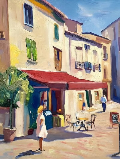 Una encantadora calle de cafeterías europeas de Avanesova Elena