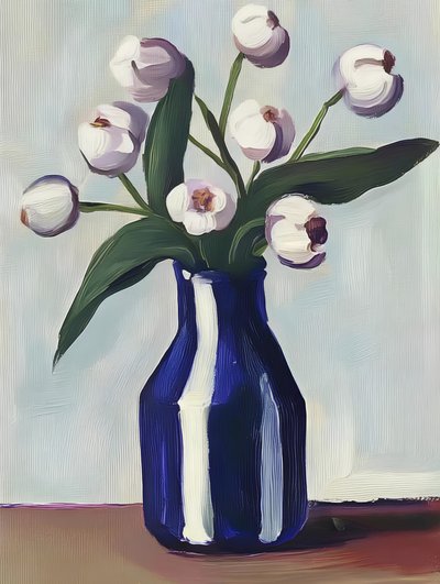 Flores blancas en un jarrón azul de Avanesova Elena