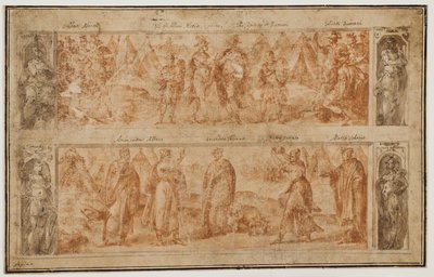 Dos frisos, uno encima del otro, con escenas de la historia temprana de Roma de Avanzino Nucci