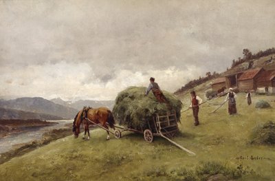 Conduciendo heno (óleo sobre lienzo) de Axel Hjalmar Ender