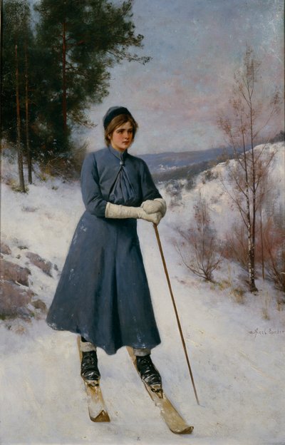 Chica en esquís (óleo sobre lienzo) de Axel Hjalmar Ender