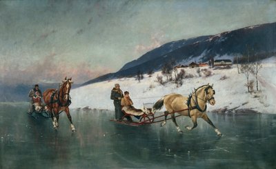 Paseo en trineo sobre el hielo (óleo sobre lienzo) de Axel Hjalmar Ender