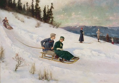 Montar en trineo y esquiar (óleo sobre lienzo) de Axel Hjalmar Ender