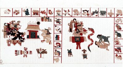 El dios azteca Cihuacohuatl representado en un manuscrito jeroglífico, pictogramas de Aztec Aztec