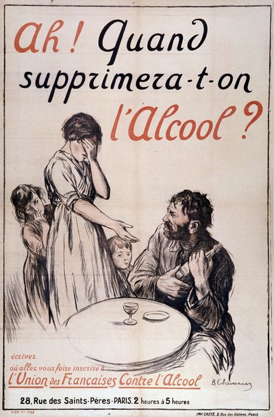 Alcoholismo: “¿Cuándo se eliminará el alcohol?” c. 1910 (litografía) de B. Chavannaz