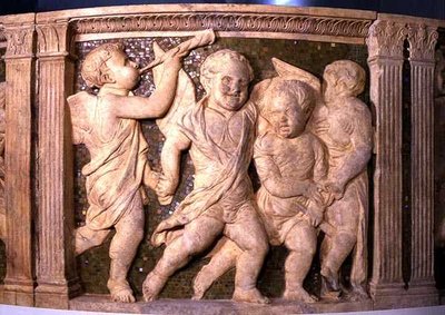 Panel post-restauración No.VI del púlpito exterior de la Catedral de Prato de B. di Donatello and Michelozzo
