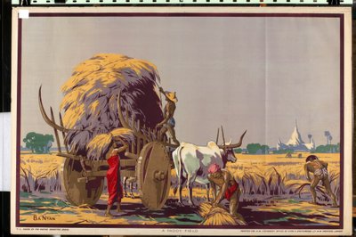 Un arrozal, de la serie "Birmania: A Land of Rich Resources" (litografía en color) de Ba Nyan