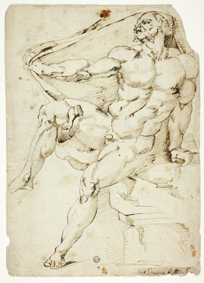Desnudo masculino académico que representa a Hércules con la túnica de Neso (anverso y reverso) de Baccio Bandinelli