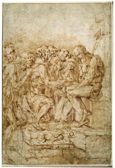 Cristo con símbolos de la Pasión acompañado por siete figuras, principios del siglo XVI de Baccio Bandinelli