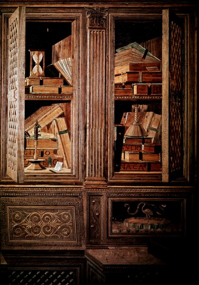 Studiolo del Duque Federico III de Montefeltro, Duque de Urbino. Detalle, mosaico de madera de Baccio Pontelli