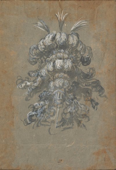 Diseño para un Suntuoso Tocador con Plumas en un Casco vista frontal, ca. 1620-56 de Baccio del Bianco