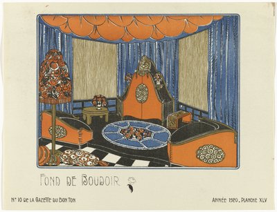 Gazette du Bon Ton, 1920 - No. 10, Pl. XLV: Fond de Boudoir (título sobre objeto) de Bagge and Huguet
