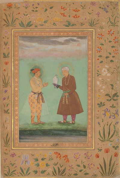 Jahangir y su padre, Akbar, Folio del Álbum de Shah Jahan, verso: ca. 1630 de Balchand