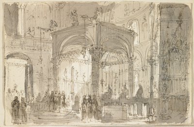 Vista de un Altar Mayor, quizás en San Marco, Venecia de Baldassare Cavallotti