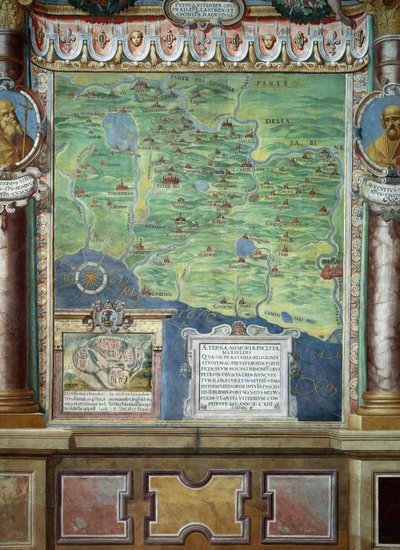 Los terrenos de la Tuscia romana donados por la condesa Matilde a la Iglesia, detalle de los frescos de Baldassare Croce de Baldassare Croce