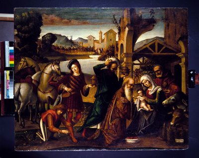La Adoración de los Reyes Magos (panel) de Baldassare di Matteo Carrari