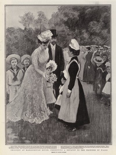 Niños en Marlborough House, presentando un ramo de flores a la Princesa de Gales (litografía) de Balliol (after) Salmon