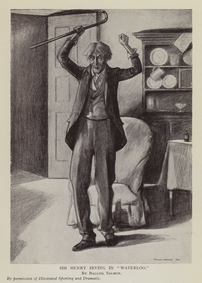 El actor inglés Henry Irving en la obra Waterloo de Arthur Conan Doyle (litografía) de Balliol (after) Salmon