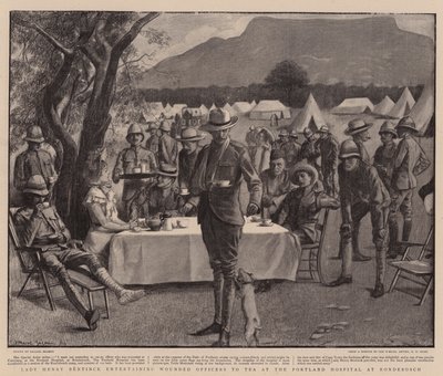 Lady Henry Bentinck invita a oficiales heridos a tomar el té en el Hospital Portland de Rondebosch (litografía) de Balliol (after) Salmon
