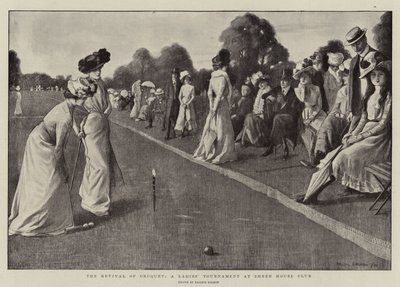 El renacimiento del croquet, torneo femenino en el Sheen House Club (litografía) de Balliol (after) Salmon