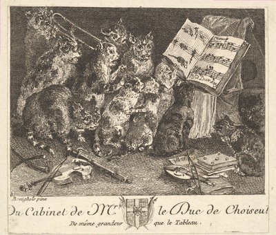 Concierto de gatos, después de la pintura en la colección del Duque de Choiseul de Balthasar Anton Dunker