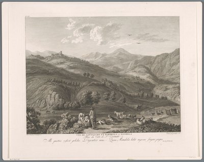 Gezicht op Cantalupo Bardella en Mandela Vista de Cantalupo y Bardella anc. Mandela (título sobre objeto) Suite de VI vistas de los alrededores de Roma (...) (título de la serie) de Balthasar Anton Dunker