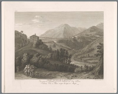 Gezicht op de San Cosimato Vista del convento de st. Cosimato (título sobre objeto) Suite de VI Vistas de los alrededores de Roma (...) (título de la serie) de Balthasar Anton Dunker