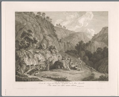 Vista de la fuente en Monti Lucretili Vüe ​​​​de fonte bello (título sobre objeto) Suite de VI vues des Environs de Rome (...) (título de la serie) de Balthasar Anton Dunker