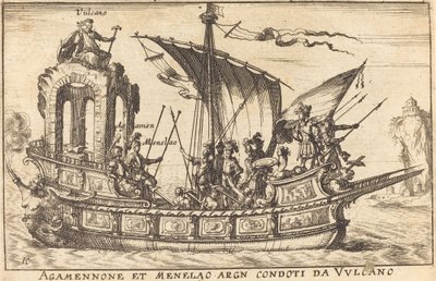 Agamenón y Menelao conducidos por Vulcano de Balthasar Moncornet after Remigio Cantagallina
