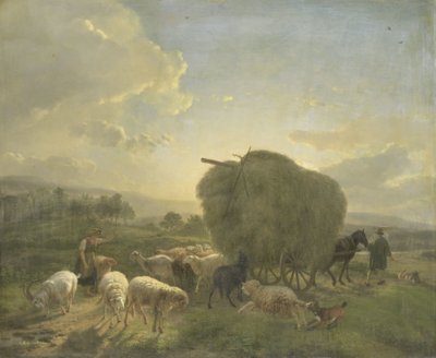 Paisaje con ovejas y un carro de heno de Balthasar Paul Ommeganck