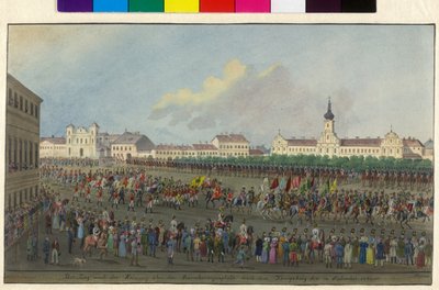 Procesión de coronación del emperador Fernando I al rey de Hungría 1830 (acuarela y gouache) de Balthasar Wigand