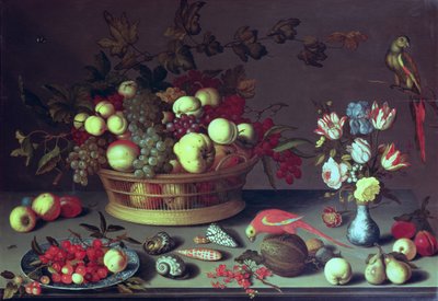 Una cesta de uvas y otras frutas de Balthasar van der Ast