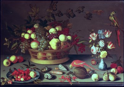 Una cesta de uvas y otras frutas de Balthasar van der Ast