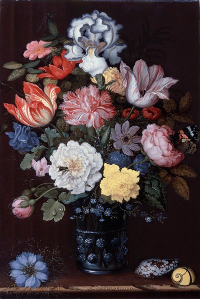 Bodegón floral con conchas de Balthasar van der Ast