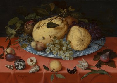 Naturaleza muerta con frutas, conchas y tulipán. 1620 de Balthasar van der Ast