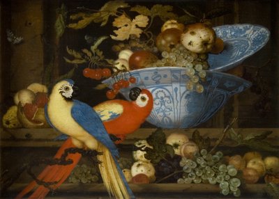 Bodegón de frutas con dos loros de Balthasar van der Ast